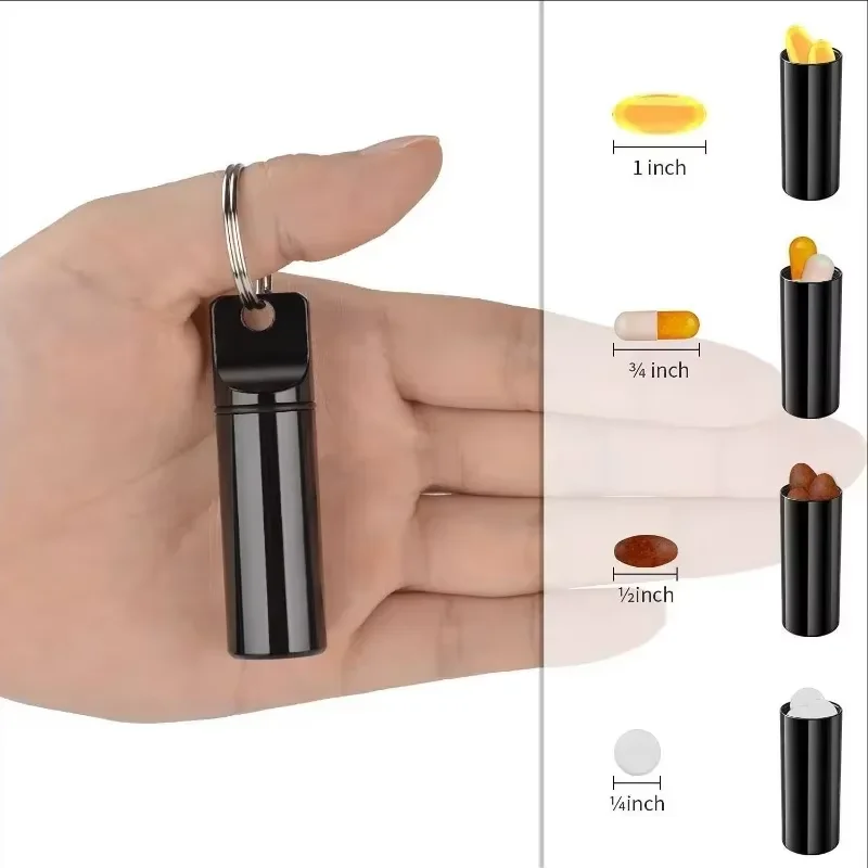 New Travel Mini Case Pill Organizer Box, Waterproof Aluminum Design for Vitamin Fish Oils Earplugs with Sealed Keychain Included - view 6