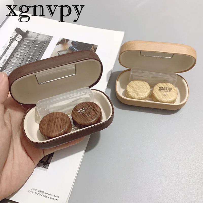 2 PCS Myopia Contact Lens Case Vintage Leather Wood Grain Large Diameter Leakproof Storage Companion Simple Contact Lens Box