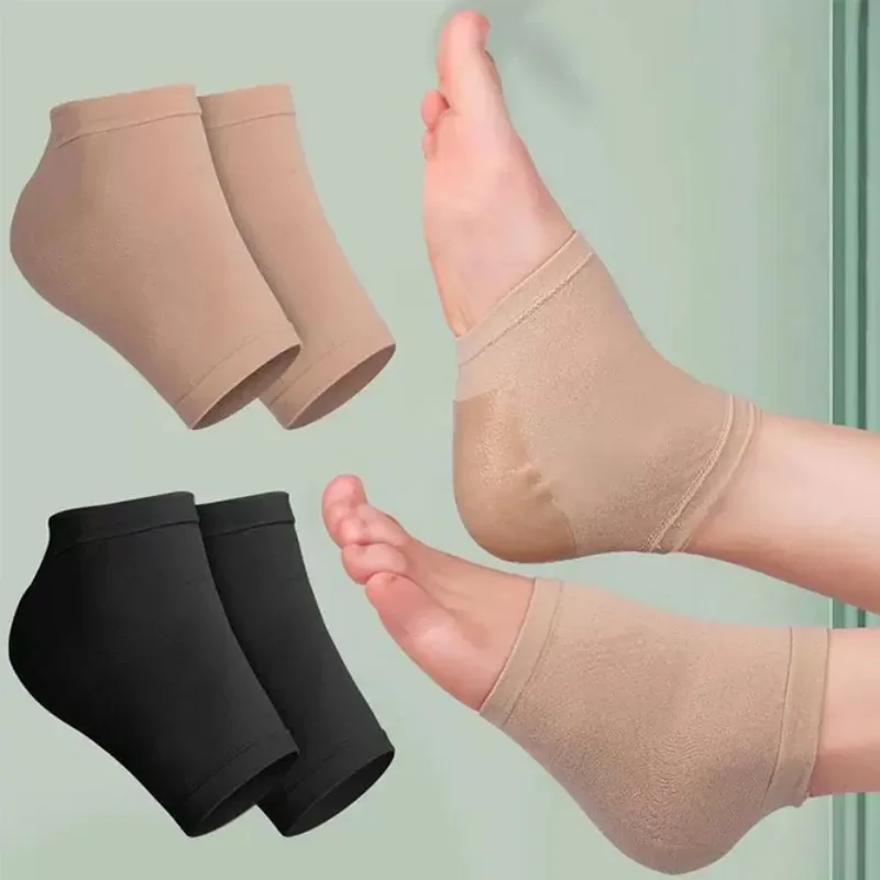 2Pcs Heel Protective Foot Cover Women Girls Skin Color Anti-Crack Comfortable Silicone Socks Pain Relief Non-Slip Elastic Socks