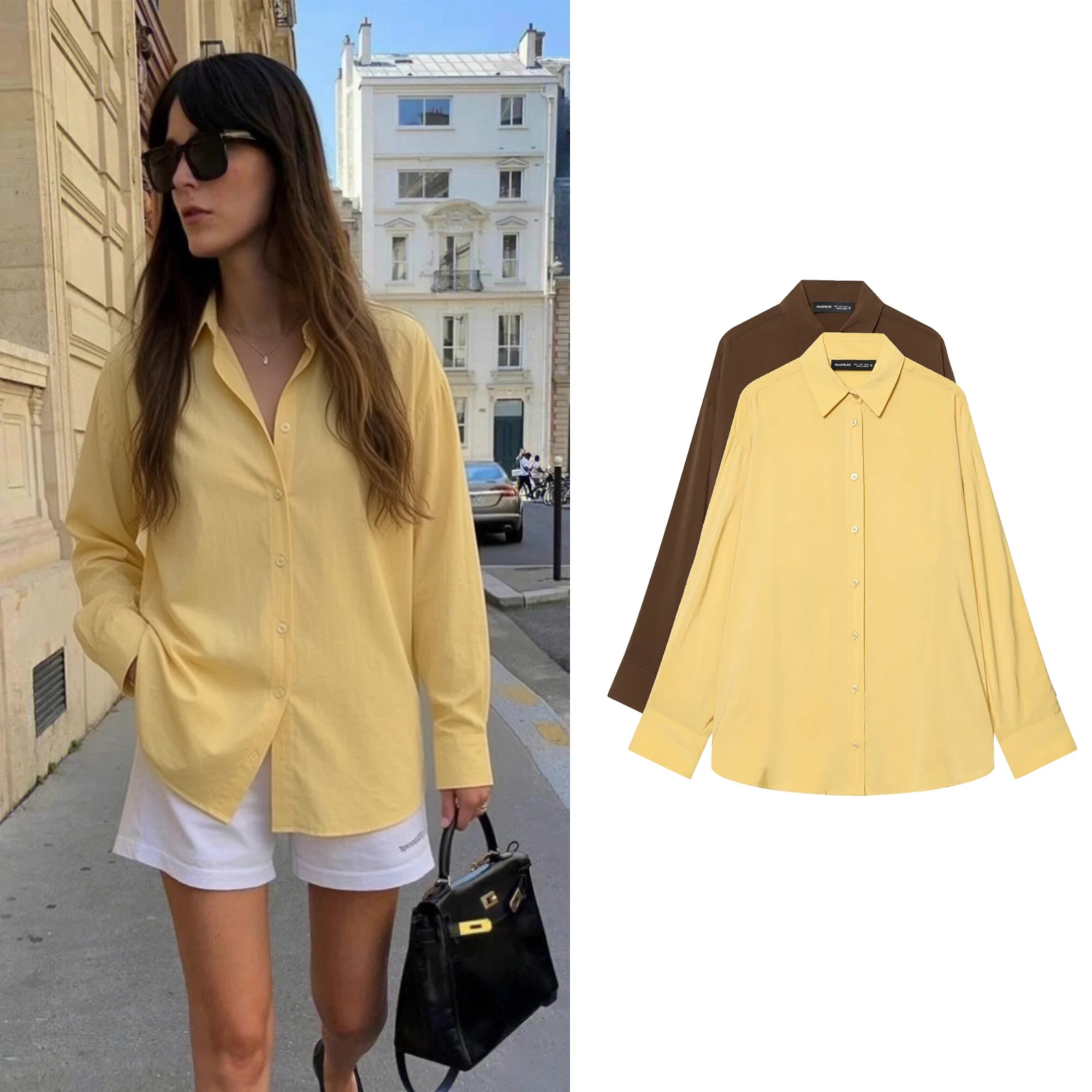 

Women Shirts Spring New Female Oversize Style Flowing Turn-Down Collar Casual Shirt Long Sleeve Button Blouses Lady Simple Tops