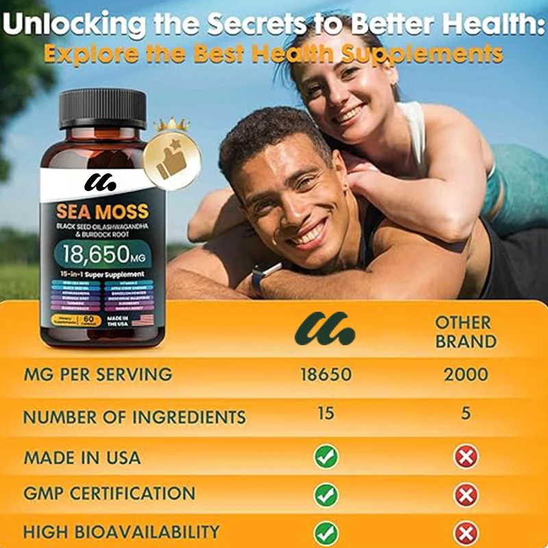 Sea moss supplement, 15 in 1 mixed with various minerals Sea moss black seed oil South African drunken eggplant ginger