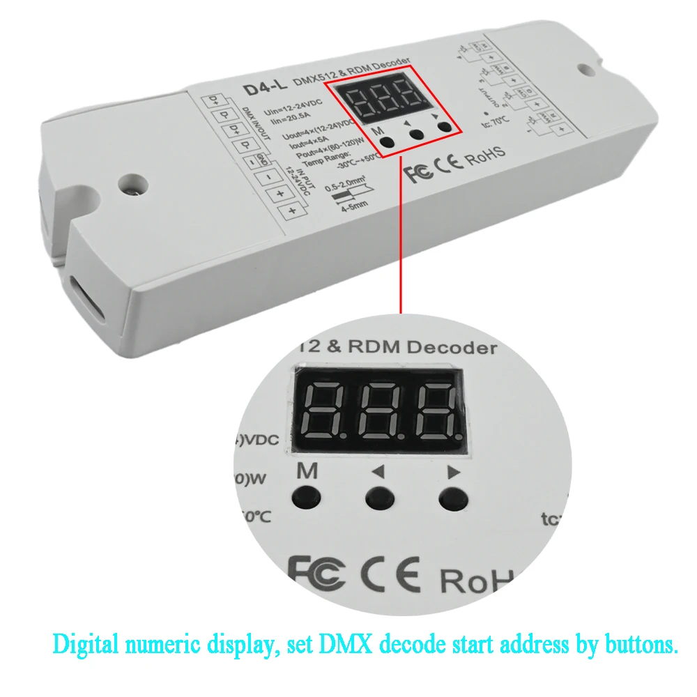 Stałe napięcie DMX512 RDM dekoder Dim CCT RGB kontroler taśmy ledowej z cyfrowym wyświetlacz numeryczny DC 12V 24V ściemniacz