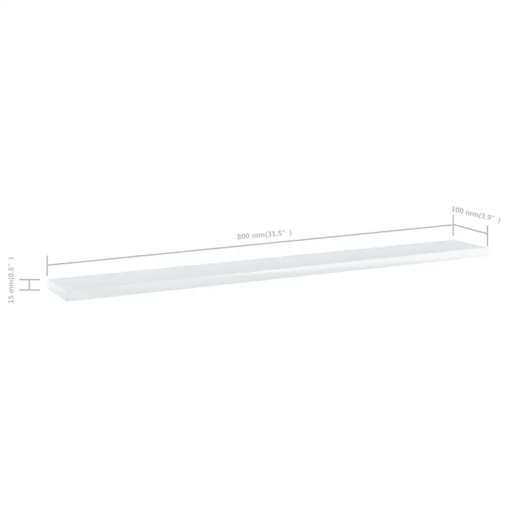 4-Piece High Gloss White Bookshelf Boards - Engineered Wood, 31.5x3.9x0.6