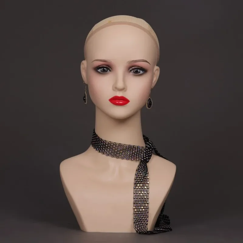

PVC Realistic Female Mannequin Head for Wig Display Cosplay Jewelry Hats Shoulder Stand
