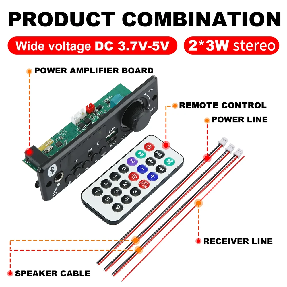 Płytka dekodera MP3 Bluetooth KEBIDU, wzmacniacz 6W, bezprzewodowy odtwarzacz MP3, moduł audio samochodowego DC 5V, mikrofon do rozmów, USB, TF, radio FM do głośnika — zdjęcie produktu 6