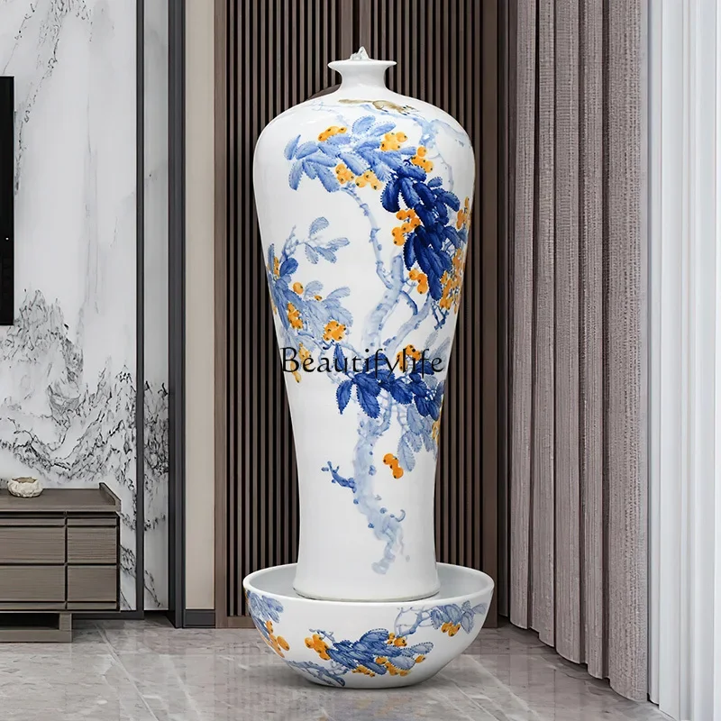 

yj9 Ceramic Flowing Water Ornaments Fountain Humidifier High-End Living Room Entrance Decorations New Chinese Style