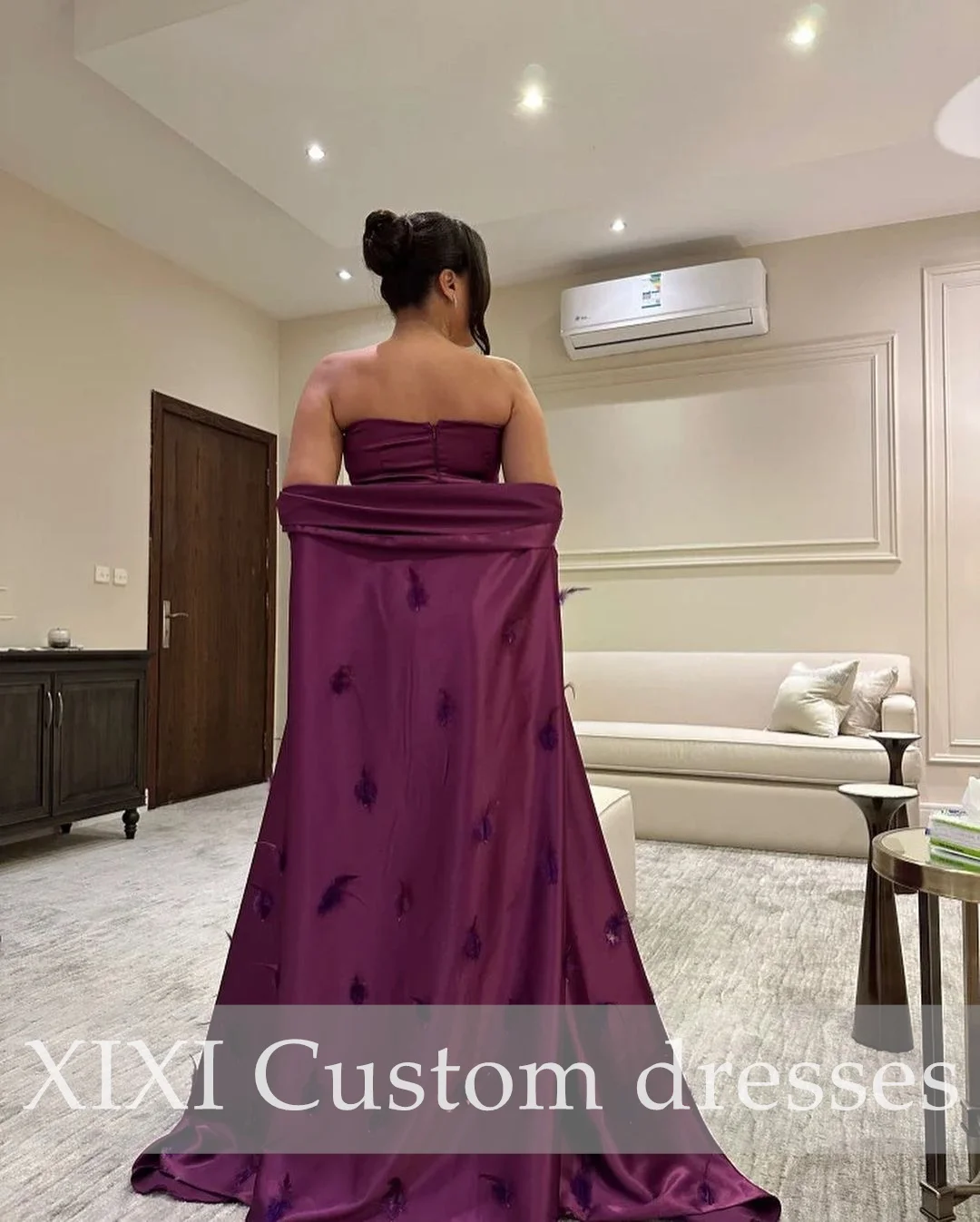 XIXI فساتين سهرة Column Strapless Floor-Lengt Feather Zipper Up Sleeveless Wedding Party Dress Dresses For Special Events