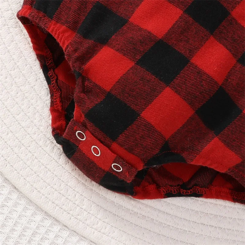 0-18Months Baby Boy Girl Flannel Print Plaid Shirt Long Sleeve Button Romper Bodysuit Clothes