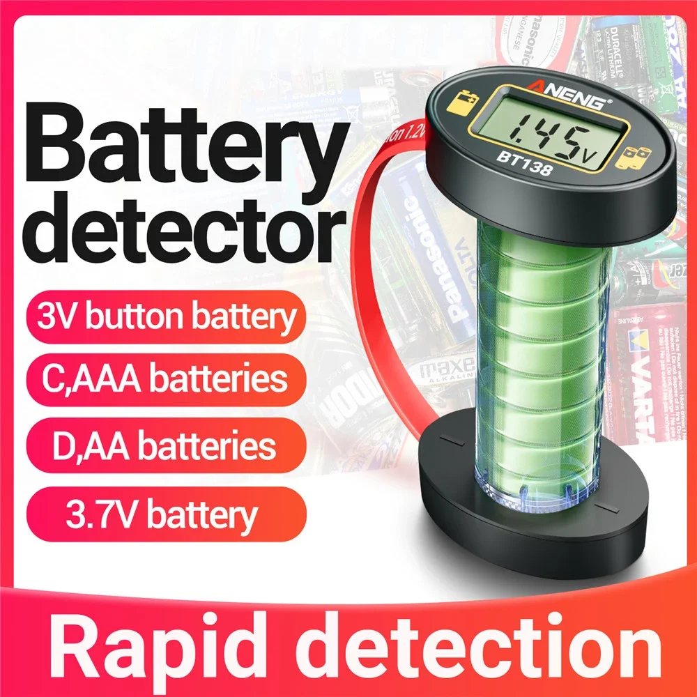 

Цифровые тестеры батарей BT138, обнаружение магнитной емкости для R03 R14 R20, 9 В, литиевая батарея 18650/21700/16340