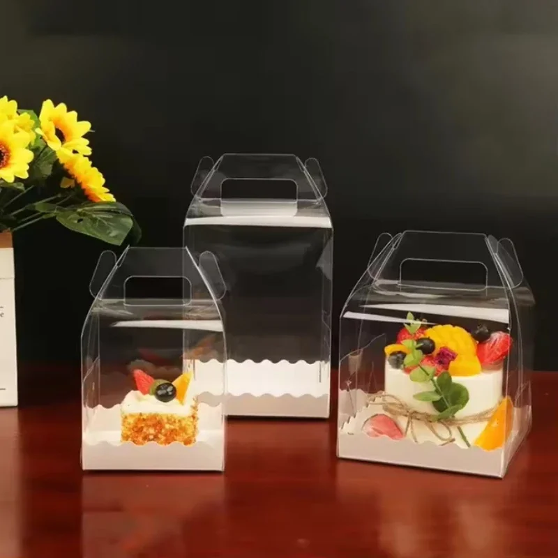 10pcs 5-inch 6-inch Handheld Box PET Portable Packaging Visible Heighten Dessert Boxes Transparent Birthday Cake Decora Supplies