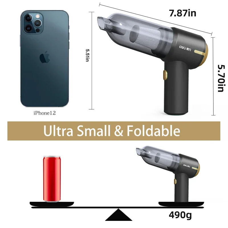 DELI-Car 4-in-1 Wireless Vacuum Cleaner Handheld Auto Vacuum Strong Suction Multi-function Home Appliance Blow & Inflate