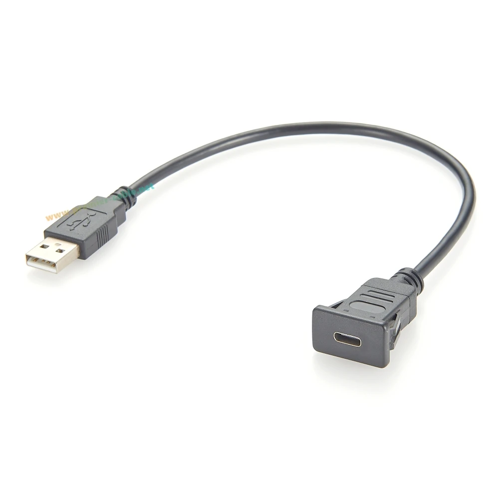 USB A to C Snap-In Panel Mount Cable Square Single Port 480Mbps USB 2.0 to Type C 3.1 Flush Mount Extension Cable With Buckle