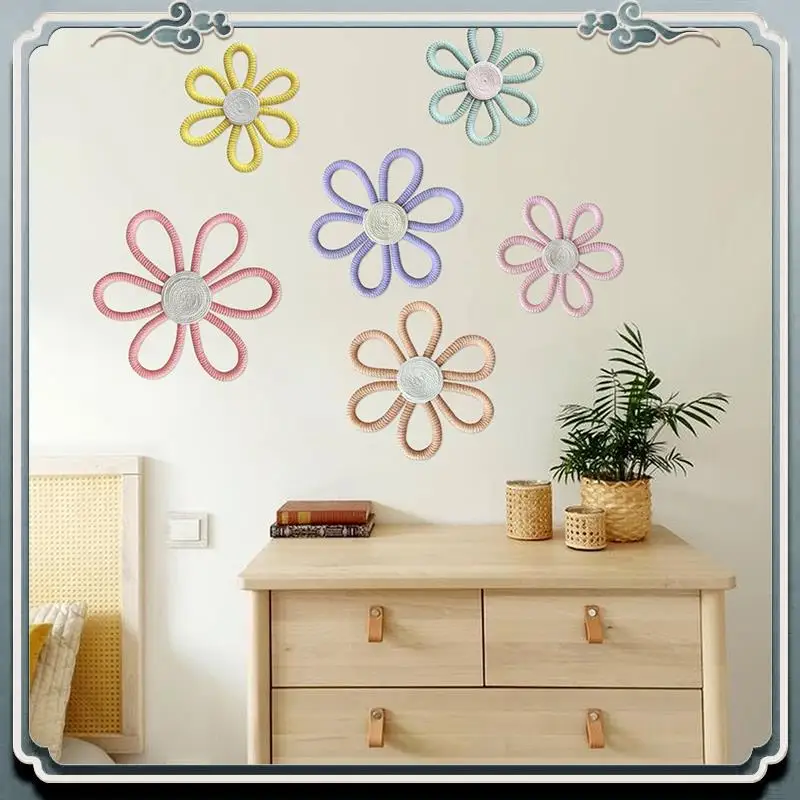 

Boho Decor Daisy Flower Woven Macrame Wall Hanging Rope Handmade Woven Wall Ornament Girl Room Flower Hanging Pendant A Durable
