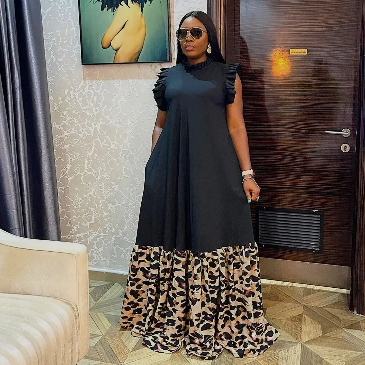 Vestido africano para mujer, batas de retales con estampado de camuflaje, ropa africana, novedad de verano, ropa de calle de moda, vestido Maxi