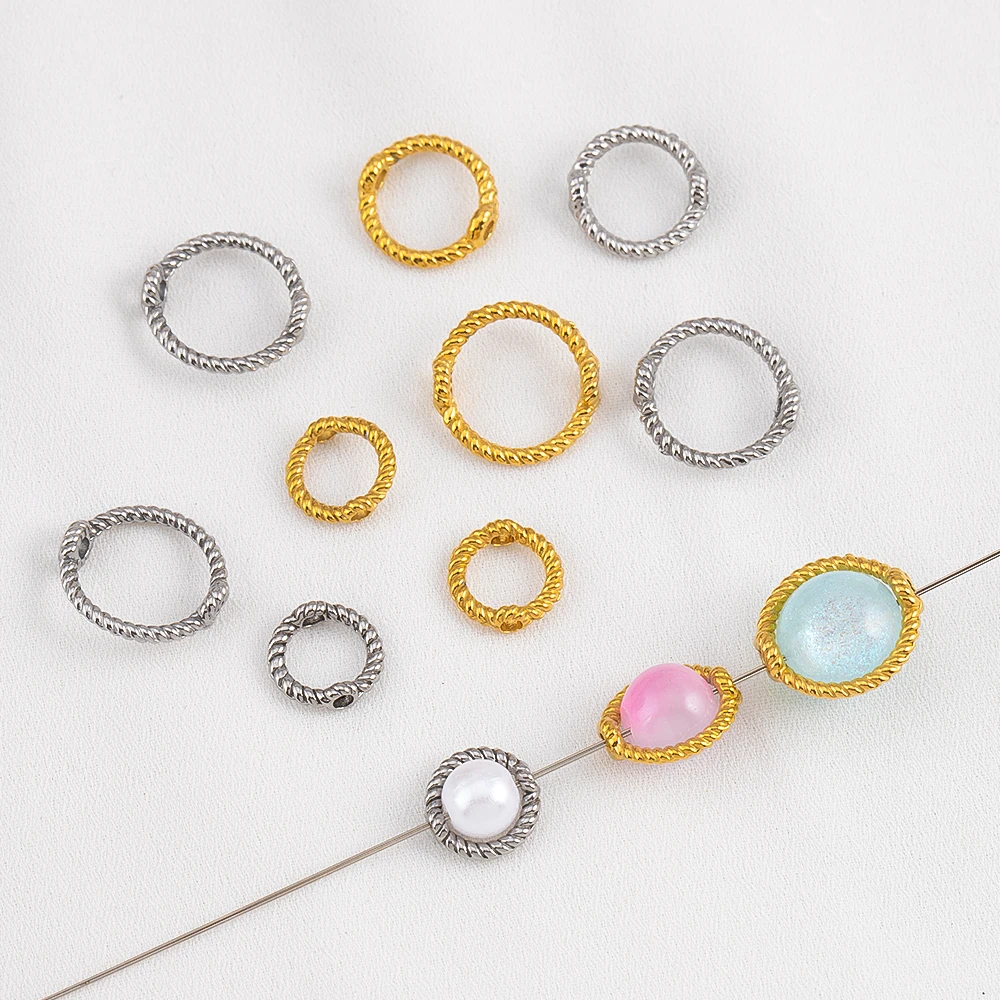 

5pcs 10pcs Stainless Steel Double Hole Lace Beads Set Bead Ring DIY Beaded Frame Ring Loose Spacer Beads 6 8 10mm Jewelry Making