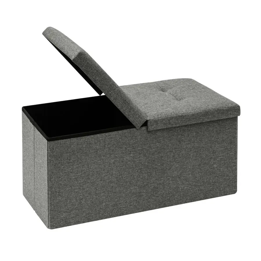 Storage Ottoman with Flipping Lid Foldable Shoe Bench Footstool Stool or Sitting Box for Living Room 76.5x38x38cm LinenGray, L