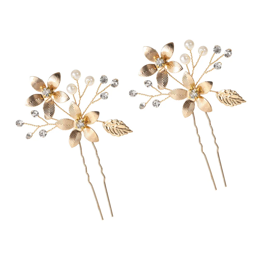 

Hair Accessories Wedding Flower Design Hairpin Zinc Alloy Bride Fork Bridesmaid Party Hairpins Pearls Stick Tiara