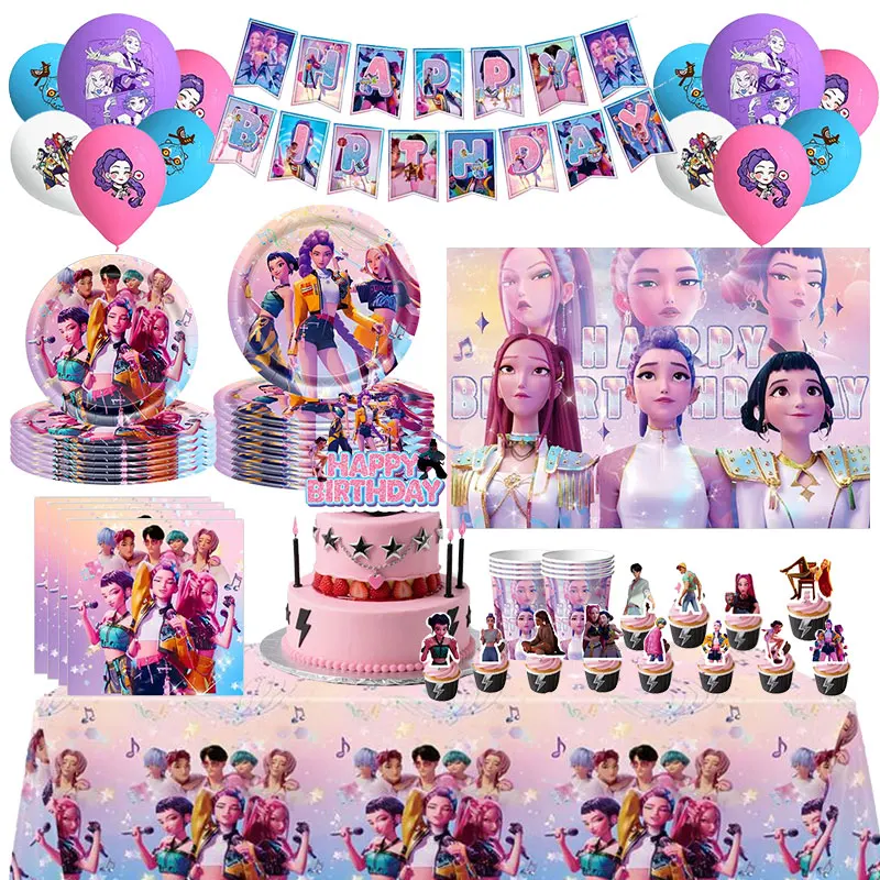 شيطان الصيادين Kpop زينة عيد الميلاد أدوات المائدة مفرش المائدة لوحات هنتركس Kpop كعكة توبر الحلوى الفشار الثور القرن صندوق الستار #2