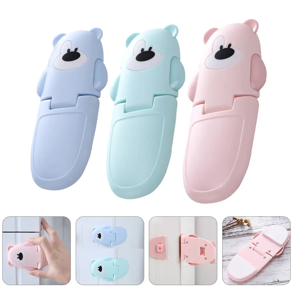 

3Pcs Child Safety Locks Anti-Pinch Bear Shape Colorful Cabinet Drawer Window Locks Baby Proof Straps Latches Infant Protective