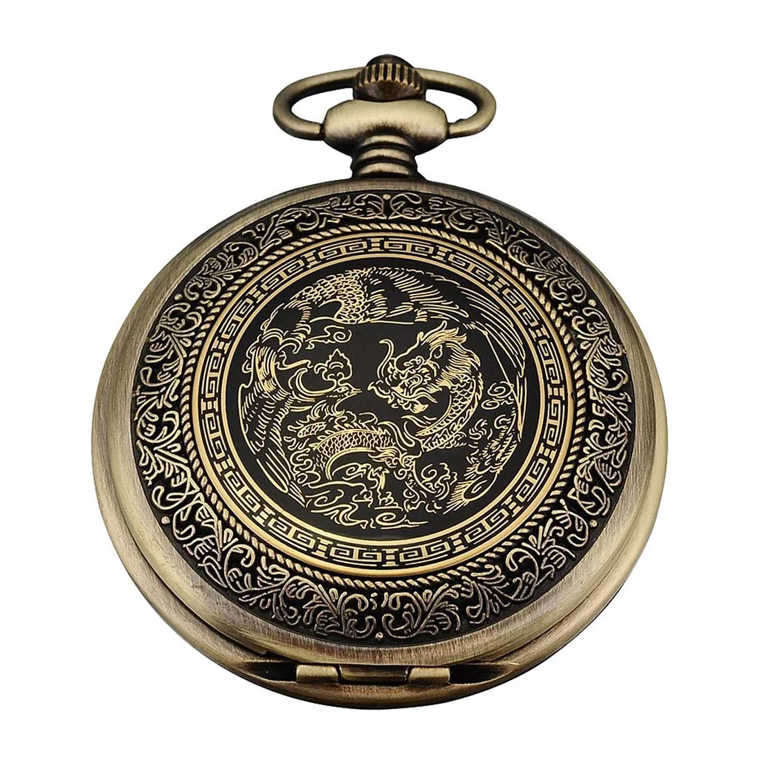 Quartz Pocket Watch, Analog, Bronze Box, with Dragon series WPK062