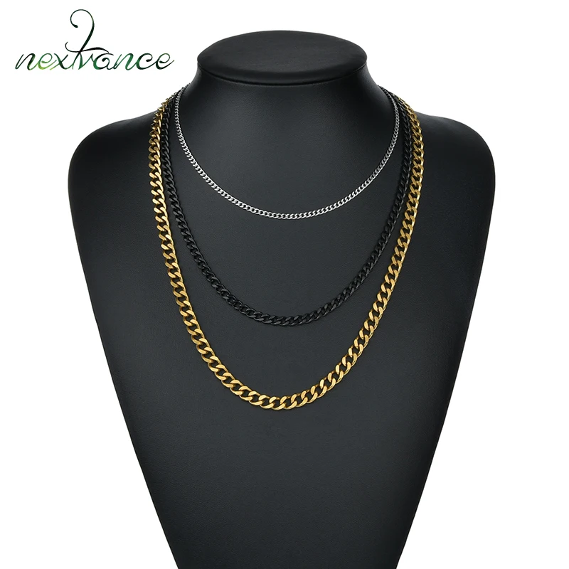 Nextvance Hiphop Rock Necklace Cuban Chain Stainless Steel Width 3/5/7mm Length 40/50/60cm For Man Wholesale Retail Dropshipping