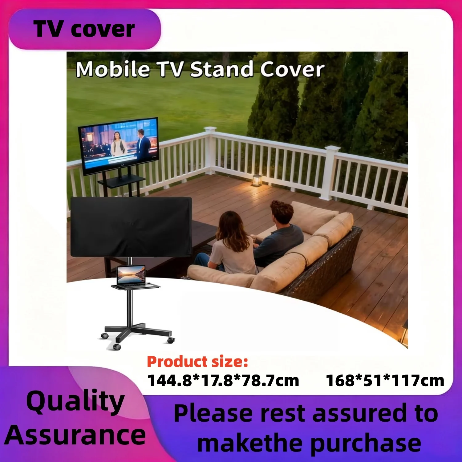 One Outdoor Television Cover Designed for Mobile TV Carts, Providing Protection Against Dust for Outdoor Rolling TV Stands