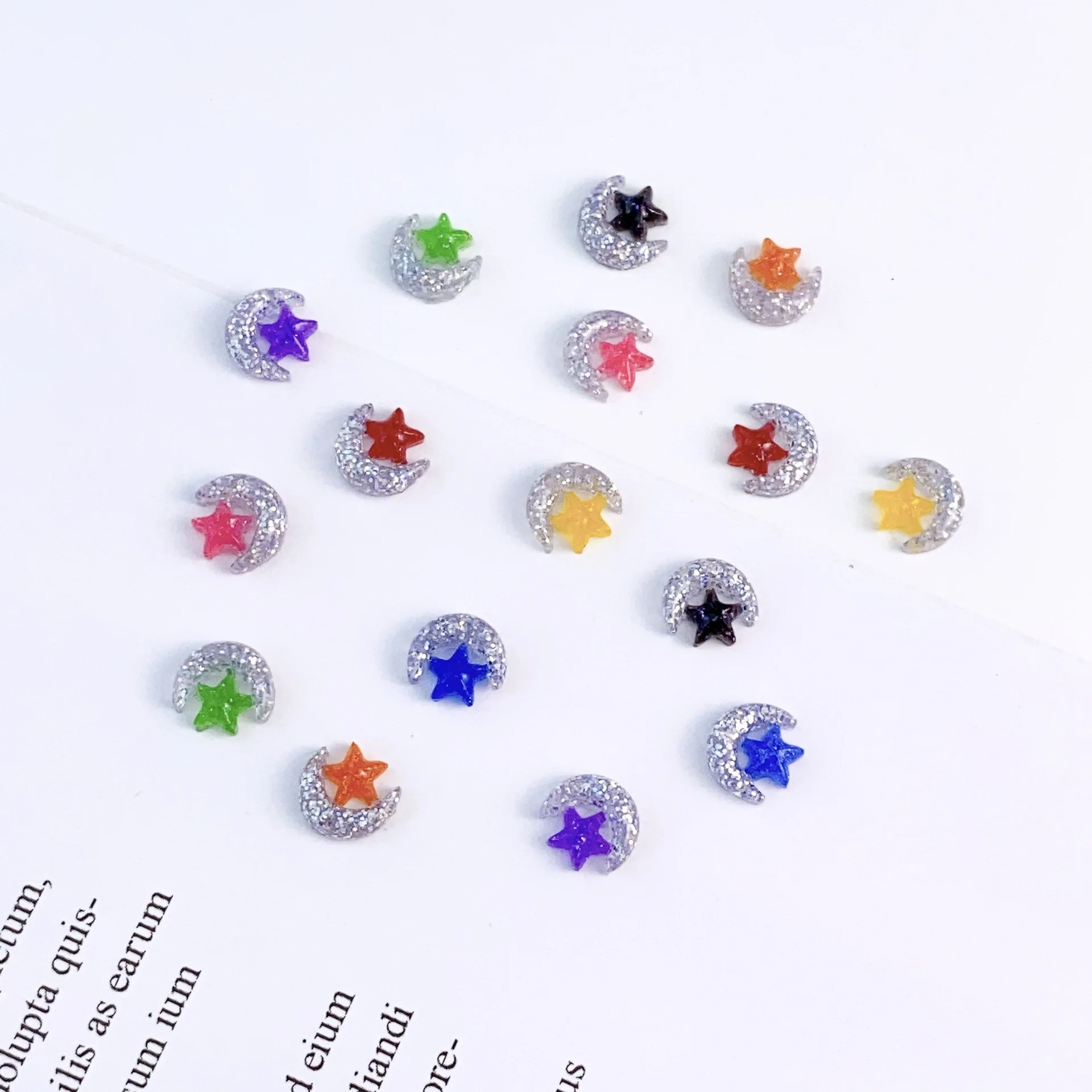 30PCS 3D Moon Stars Nail Charms Parts Kawaii Accessories Glitter Nails Art Decoration Supplies Manicure Decor Material Tools