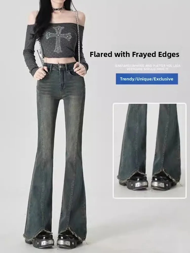 High Waist Flared Straight Leg Stretchy Denim Jeans Women's Spring Autumn plus Size Slimming Bootcut Floor Length Pants