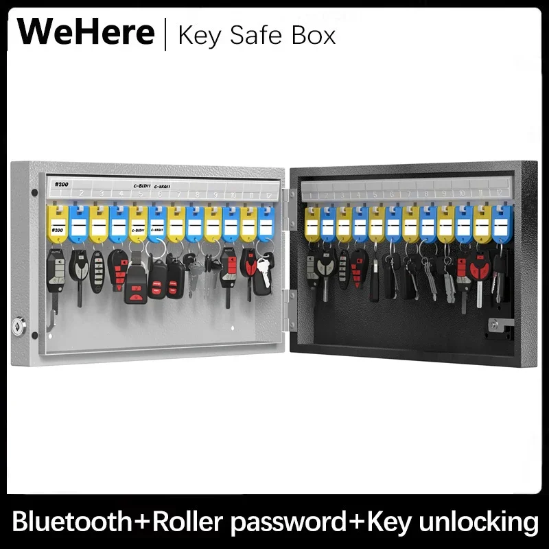 WeHere 24 Key Safe Box Wall Mount, APP Bluetooth/One Time Password Share/Wi-Fi Remote/Fixed Code/Key Unlock, Smart Key Cabinet