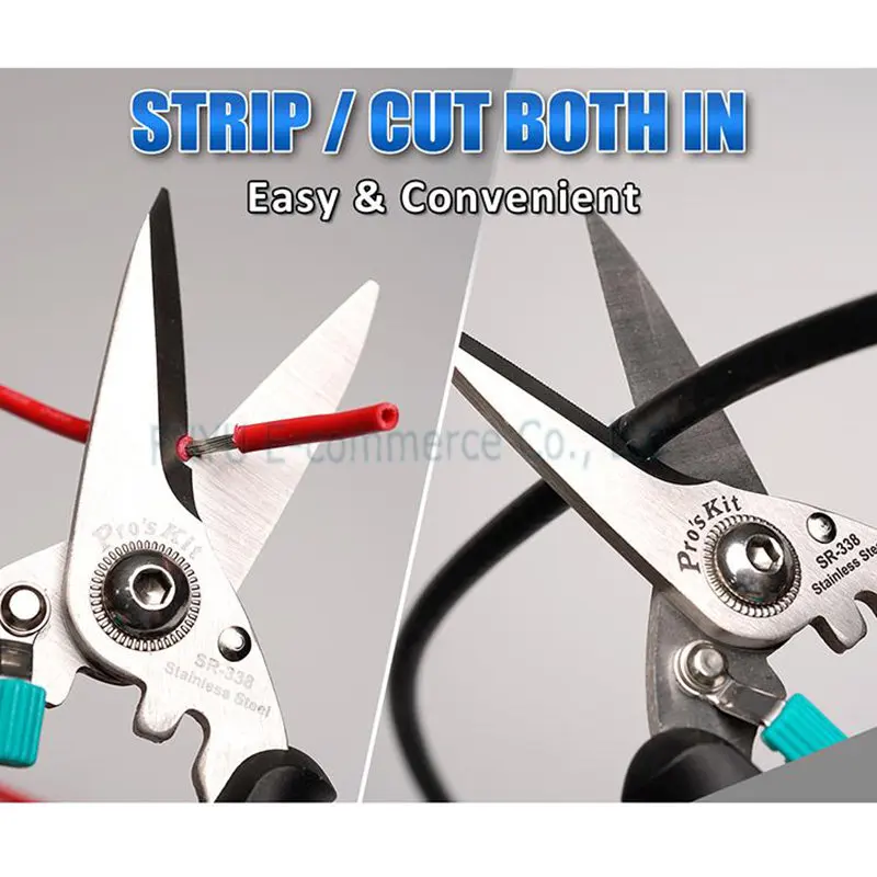 Multi Purpose Shears Pro\'sKit SR-338 7\' Stainless Steel Scissors Cut Cable Strip Wire Iron Net Leather Manual DIY Household Tool