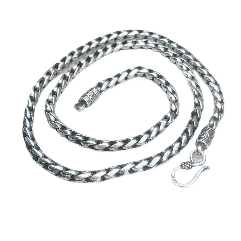 

Real Solid 925 Sterling Silver Chain Men 5mm Wheat Braided Necklace 55.7g/55cm