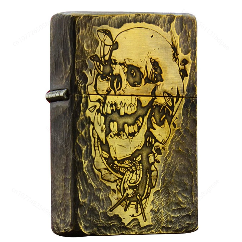 

Керосиновая зажигалка ZORRO в стиле ретро, латунная, ручной ковки, с рельефным изображением черепа, ветрозащитная, с кремневым колесом, подарок для мужчин, коллекционная.