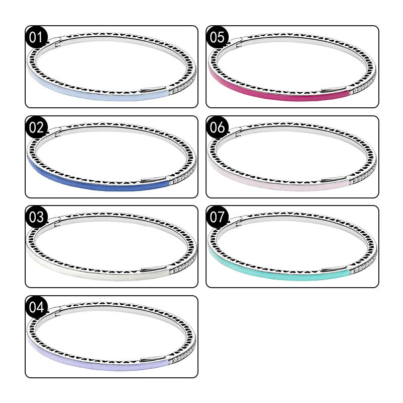 Rigid Wrist Cut Out Radiant Hearts Bangles Bracelets For Women Fine Jewelry 925 Sterling Silver Zircon Stones Multi-Color Enamel