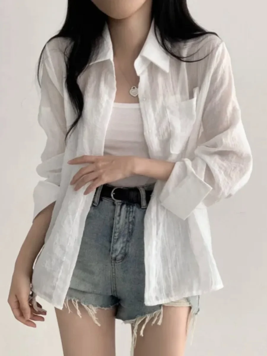 

Chic Summer Anti-Aging Retro Ice Cream Color Long Sleeve Women's Lightweight Sunscreen Shirt Straight Cut Korean Style