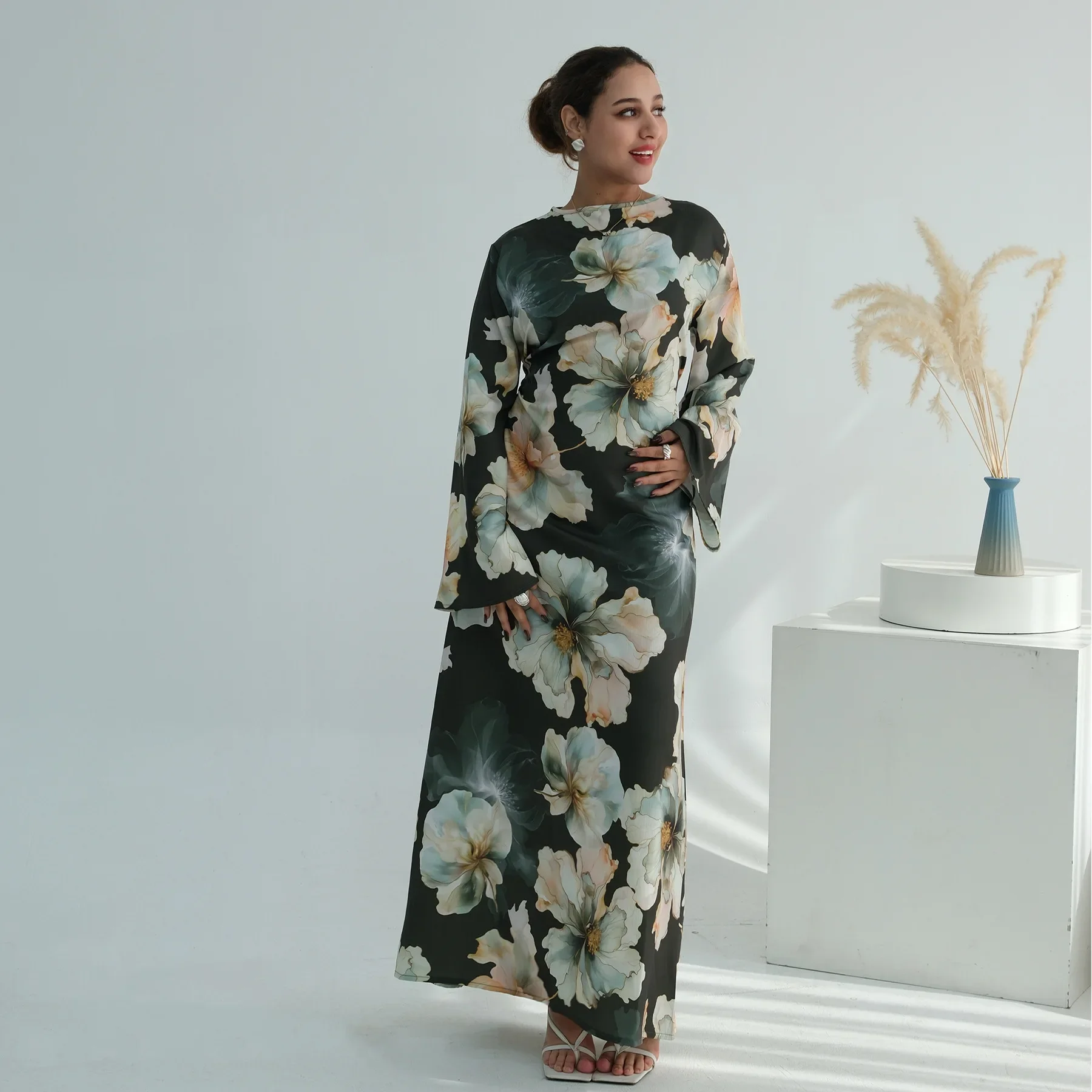 Bild 7: Eid Damenkleid Ramadan Abaya Blumendruck Party Vestidos Largos Muslim 2026 Jalabiya Marokko Kaftan Dubai Islam Arabisches Langes Gewand