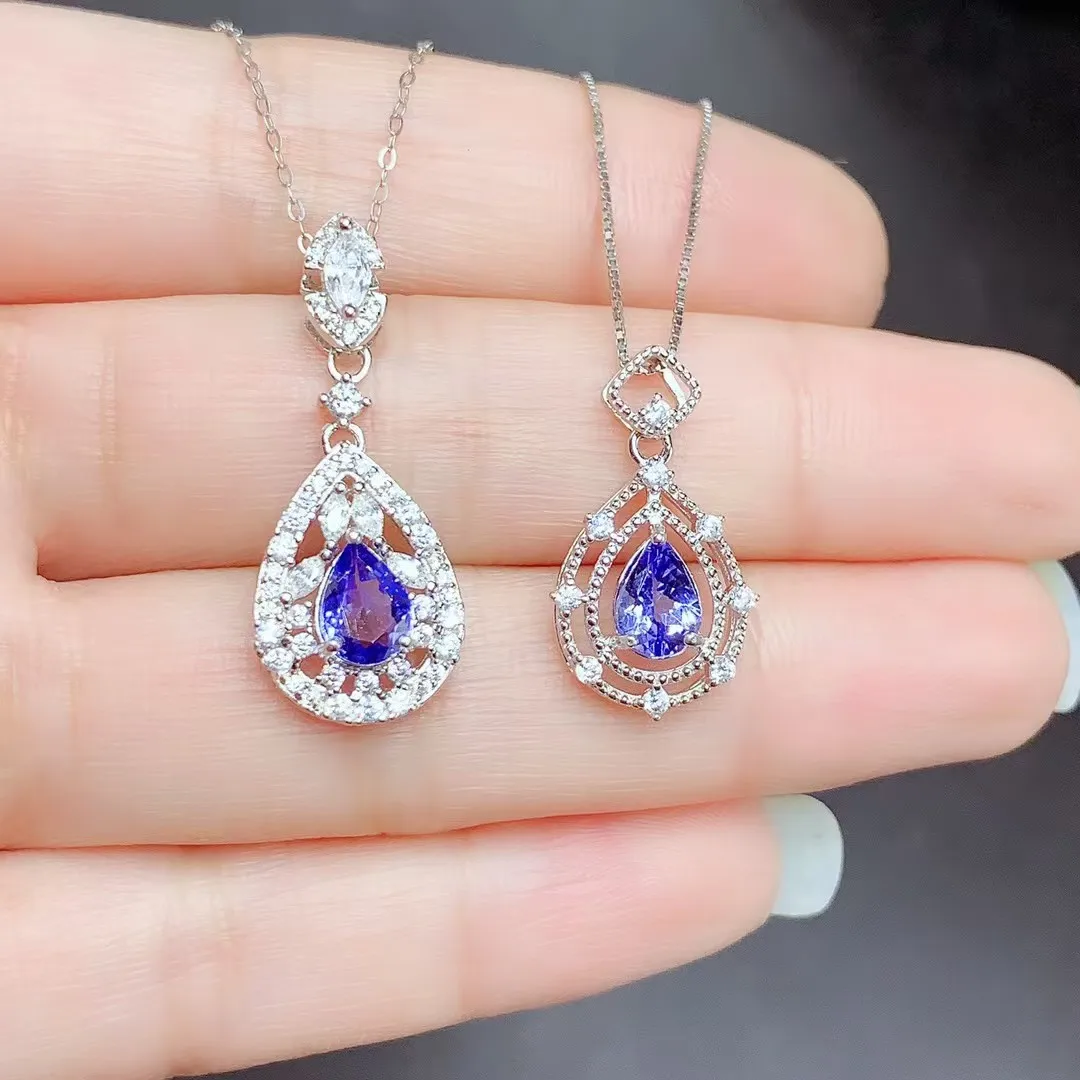 

925 Silver Genuine Tanzanite Pendant for Daily Wear 5mm*7mm Natural Tanzanite Necklace Pendant with 18K Gold Plating