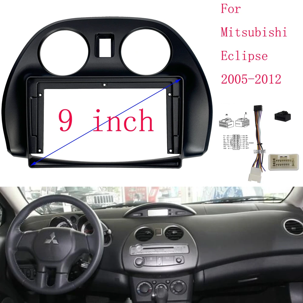 

9-дюймовая автомобильная панель радиоприемника для Mitsubishi Eclipse 2005-2012, комплект приборной панели, установка лицевой панели консоли, рамка GPS, накладка на адаптер, крышка