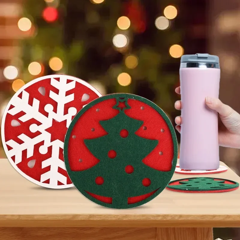 Christmas Felt Coasters Xmas Tree Snowflakes Shaped Cup Cushion Anti-slip Coaster Placemat Bowl Mats Cups Mat Party Decoration