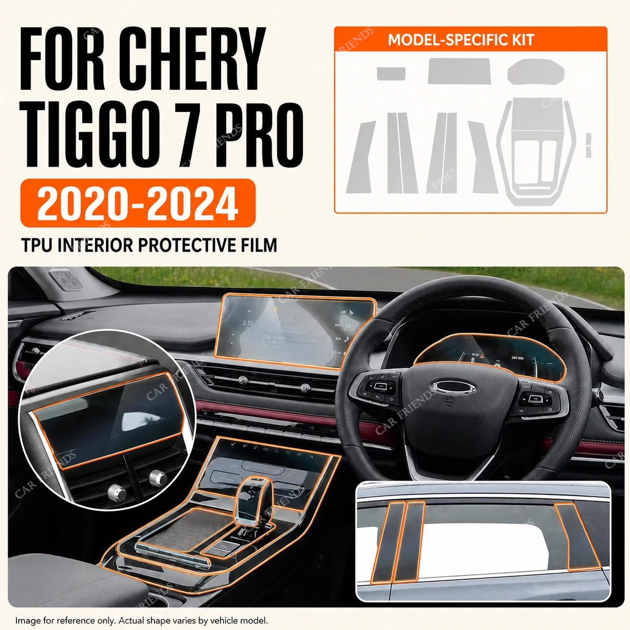 For Chery Tiggo 7 Pro 2020-2024 LHD/RHD Transparent TPU Interior Protective Film Gearbox and Navigation Screen Anti-scratch
