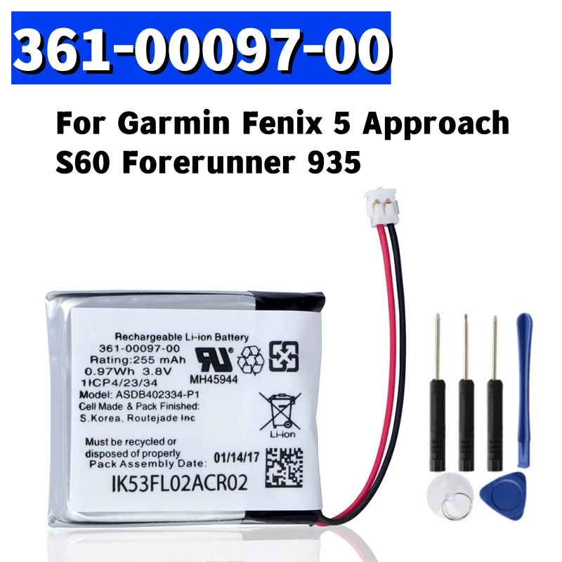 361-00097-00 Smartwatch Battery For Garmin Fenix 5 Approach S60 Forerunner 935 + Free Tools