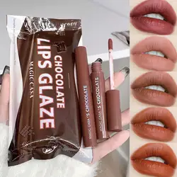 5pcs/set Long Lasting Matte Nude Brown Red Velvet Matte Lip Gloss Waterproof Nonstick Cup Liquid Lipstick Korean Makeup Cosmetic