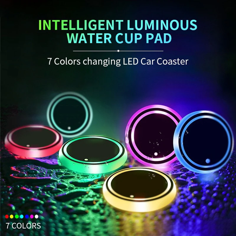 LED Holder Lights USB Rechargeable Cup Mat 7 Color-Changing Luminous Coasters For Jeep Renegade Wrangler JL JK Gladiator Compass