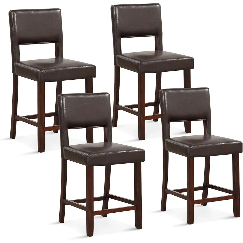 

Набор из 4 барных стульев из ПВХ-кожи, высотой 24,5 дюйма, с перфорированными спинками, ножками из каучукового дерева, подходят для домашнего бара, столовой, B