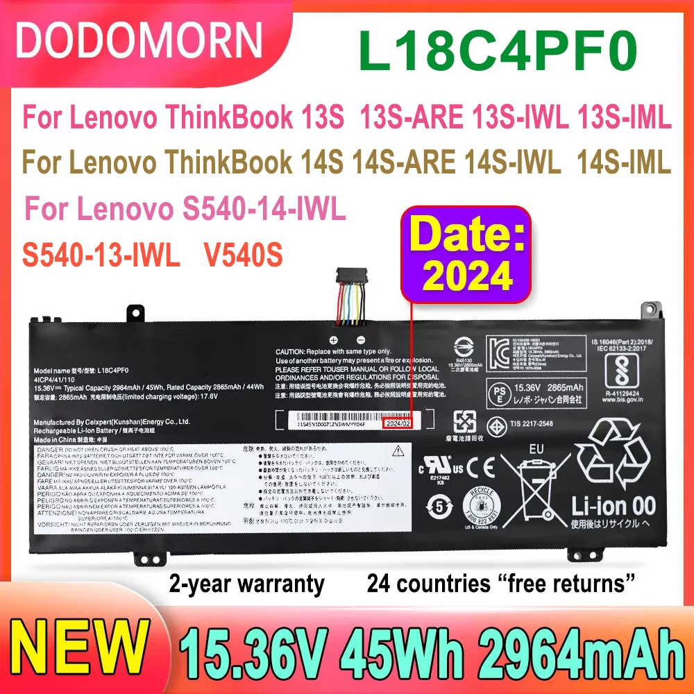 DODOMORN Laptop Battery L18C4PF0 For Lenovo ThinkBook 13S-ARE 13S-IWL 13S-IML 14S-ARE 14S-IWL High Quality L18M4PF0 L18D4PF0