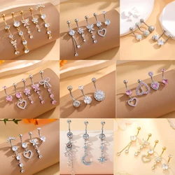 3-5pcs/Lot Belly Button Ring Sets Heart Butterfly Flower Dangled Belly Piercing Nombril 14G Curved Navel Rings Jewelry for Women
