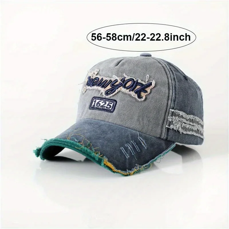 Vintage Distressed Dad Cap Spring Autumn Unisex Casual Washed Denim Street Fashion Hip-hop Cap Letter Embroidery Baseball Cap image 6