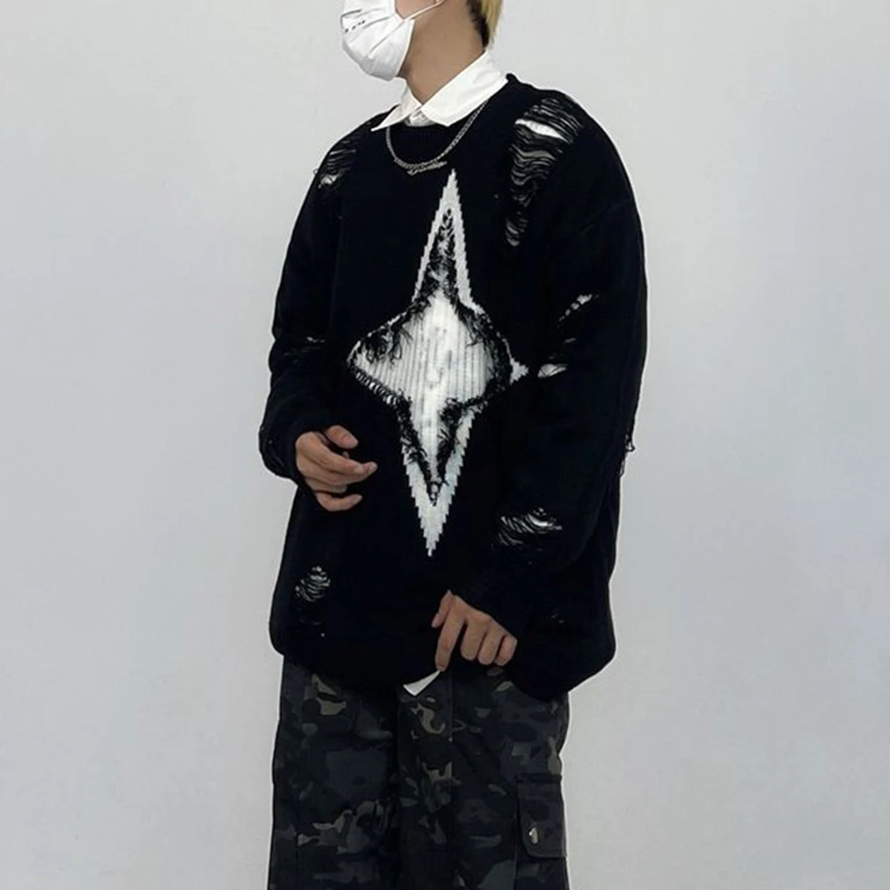 

2025 Winter New Men's Long-Sleeve Ripped Sweater Unisex American Retro Fashion Trendy High Street Loose Casual Niche Men's Top