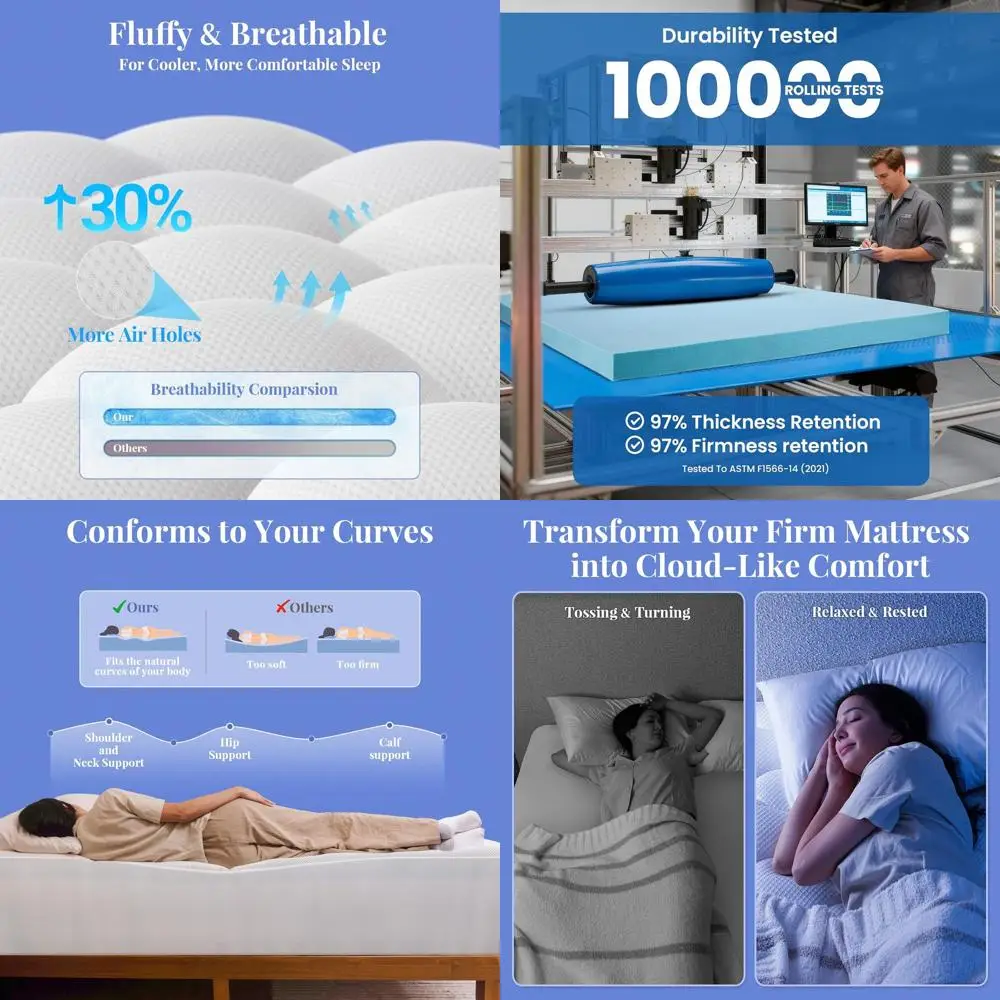 مرتبة علوية من 4 طبقات مزدوجة مقاس كوين مع 2 رغوة ذاكرة جل و2 وسادة علوية، دعم متوسط، تناسب 6-19 مرتبة #1