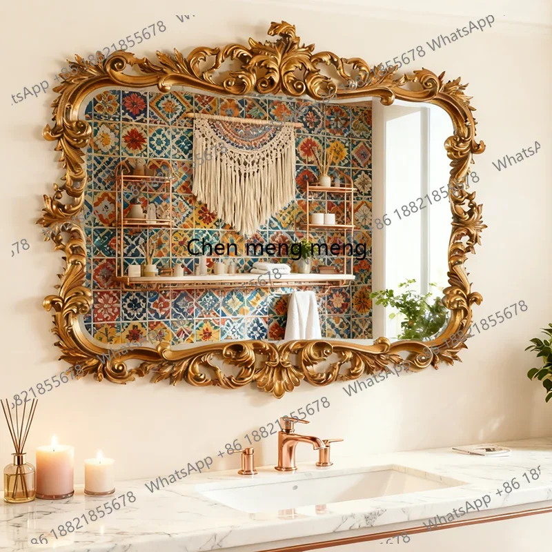 French retro wall-mounted bathroom mirror smart bathroom mirror living room advanced decorative mirror