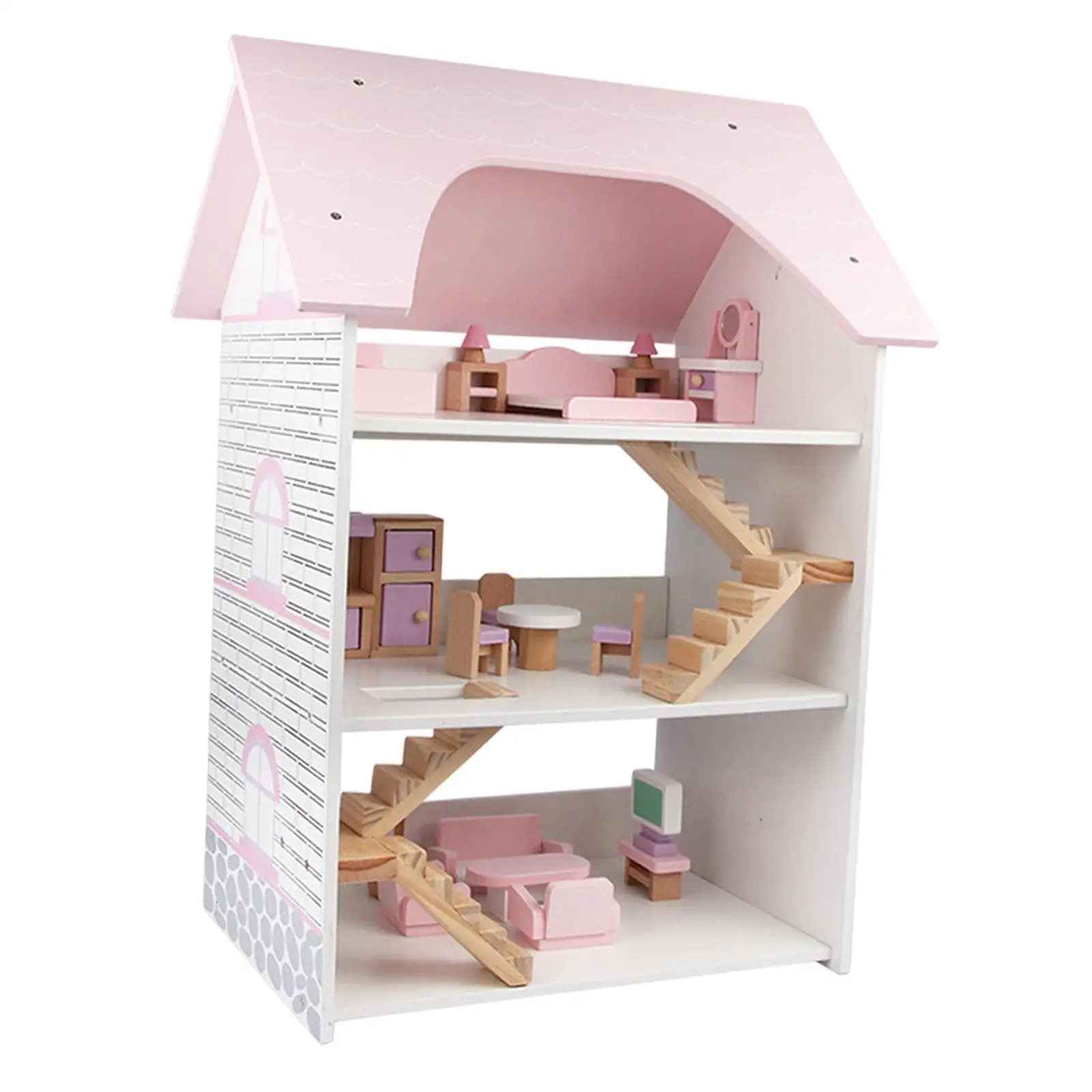 لعبة تعليمية لبيت الدمية الخشبية لتطوير الخيال مع أثاث للأطفال البنات من سن 3 سنوات فما فوق هدية للأطفال